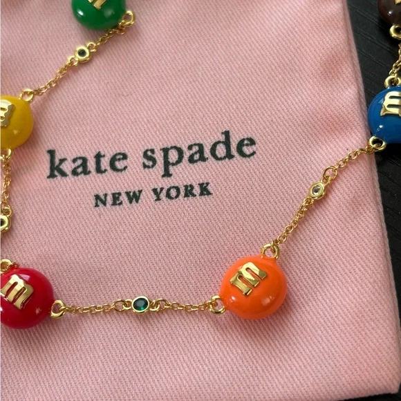 nwot kate spade multicolor M&M-style charm necklace - gold chain - Picture 4 of 7